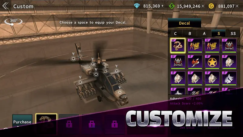 customize helicopters in gunship battle
