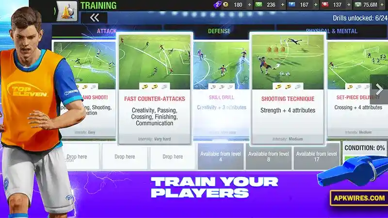 train your player in top eleven apk